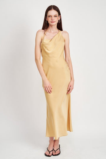 Champagne Satin Maxi Bias Dress