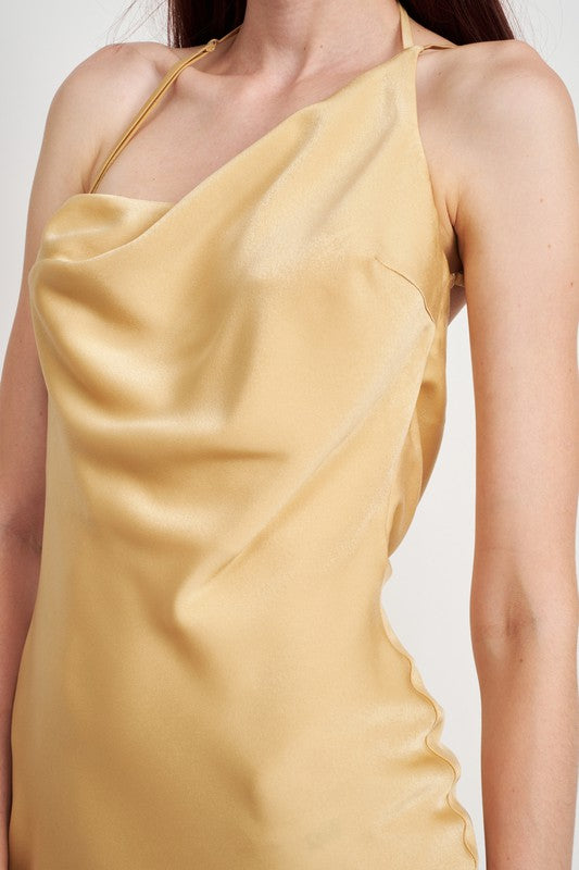 Champagne Satin Maxi Bias Dress
