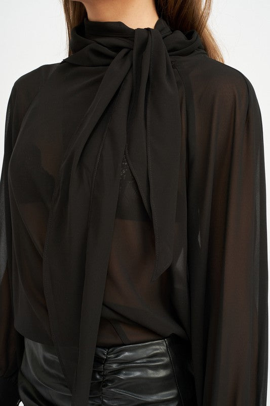 Rebecca Sheer Top With Scarf Detail