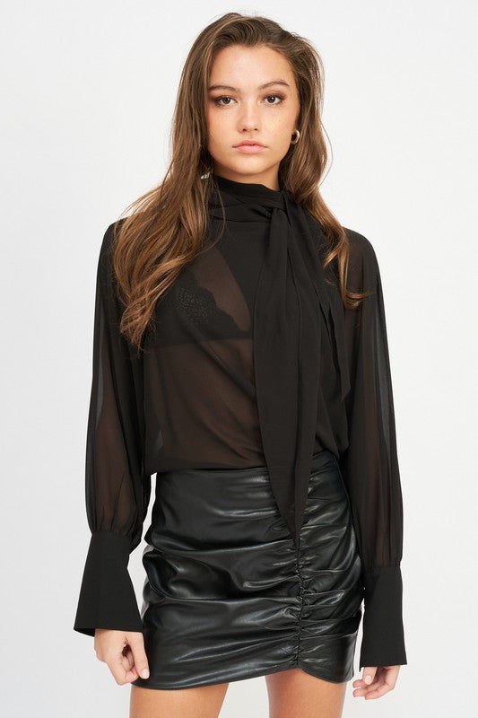 Rebecca Sheer Top With Scarf Detail