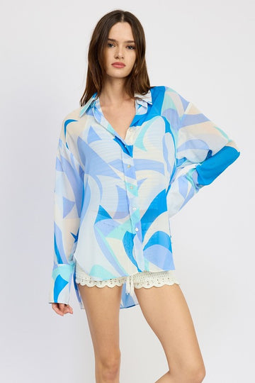 Abstract Printed Oversized Shirt