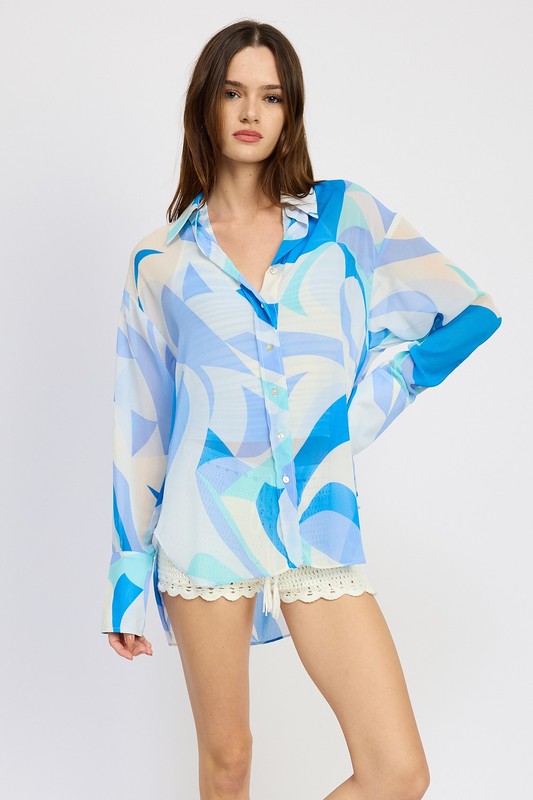 Abstract Printed Oversized Shirt