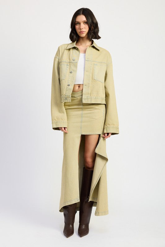 V-Waistline Draped Maxi Skirt With Slit